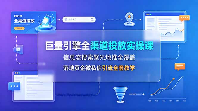巨量引擎全渠道投放实操课，信息流搜索聚光地推全覆盖，落地页企微私信引流全套教学-星云网创