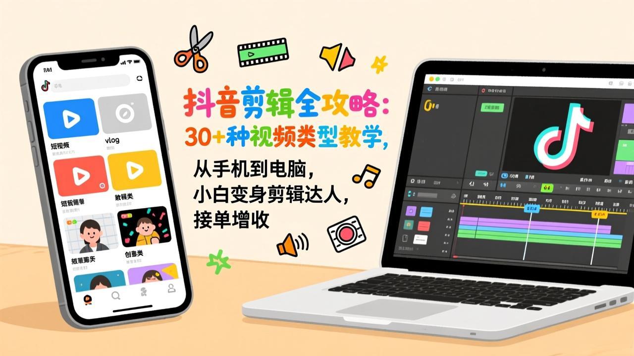 抖音剪辑全攻略：30+种视频类型教学，从手机到电脑，小白变身剪辑达人，接单增收-星云网创