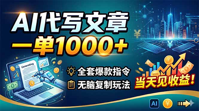 AI代写文章，一单1000+，全套爆款指令+无脑复制玩法，当天见收益！-星云网创
