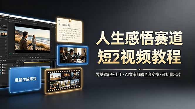 人生感悟赛道短视频教程，零基础轻松上手，AI文案剪辑全套实操可批量出片-星云网创