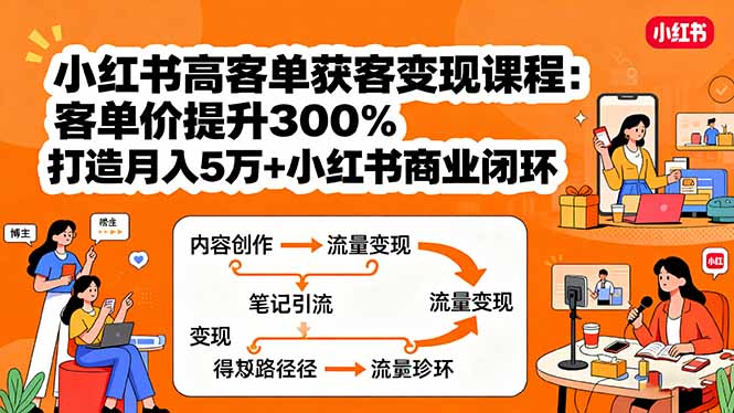 小红书高客单获客变现课程：客单价提升300%，打造月入10万+小红书商业闭环-星云网创