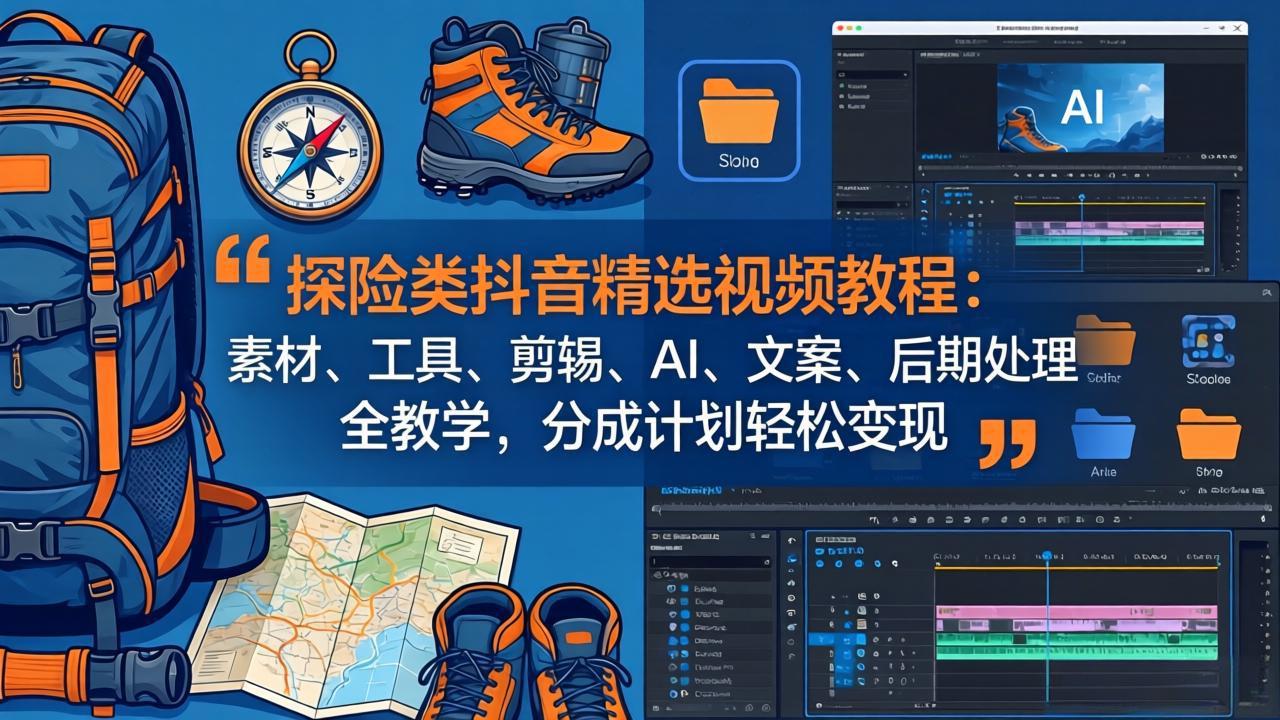 探险类抖音精选视频教程：素材、工具、剪辑、AI、文案、后期处理全教学，分成计划轻松变现-星云网创