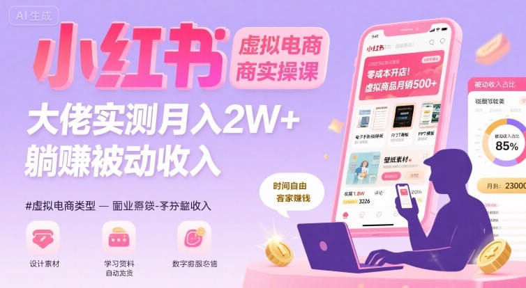 小红书虚拟电商，大佬实测月入2W+，实现被动收入-星云网创