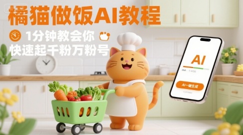 有趣的橘猫买菜做饭视频，用AI一键搞定，1分钟教会你，快速起千粉万粉号-星云网创