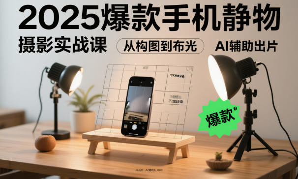 2025爆款手机静物摄影实战课，从构图到布光，不用贵设备，AI辅助出片-星云网创