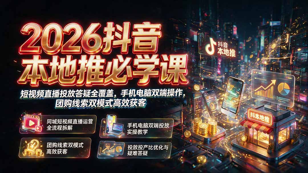 2026抖音本地推必学课｜短视频直播投放答疑全覆盖，手机电脑双端操作，团购线索双模式高效获客-星云网创