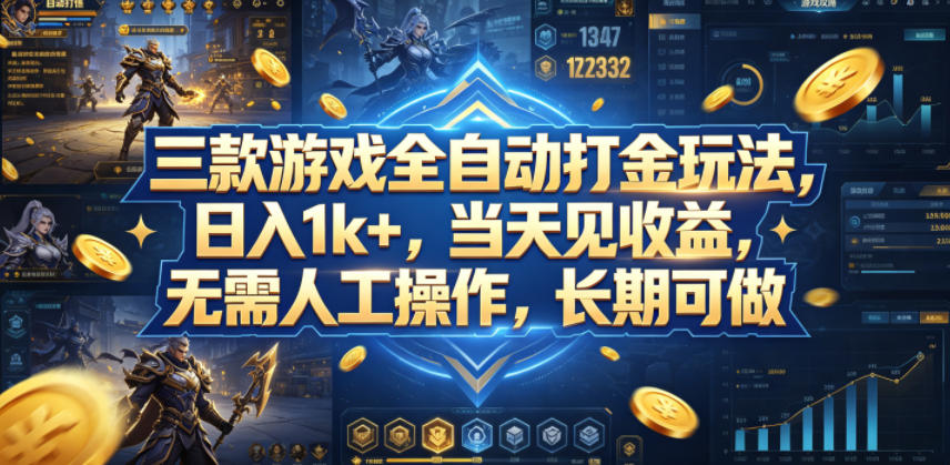 三款游戏全自动打金玩法，日入1k+，当天见收益，无需人工操作，长期可做【揭秘】-星云网创