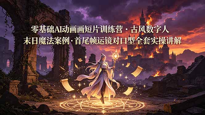 零基础AI动画短片训练营，古风数字人末日魔法案例，首尾帧运镜对口型全套实操讲解-星云网创