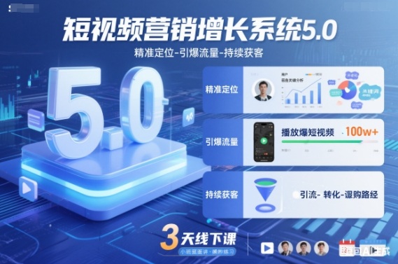 短视频营销增长系统5.0,精准定位-引爆流量-持续获客,3天线下课(音频+图片)-我要项目网
