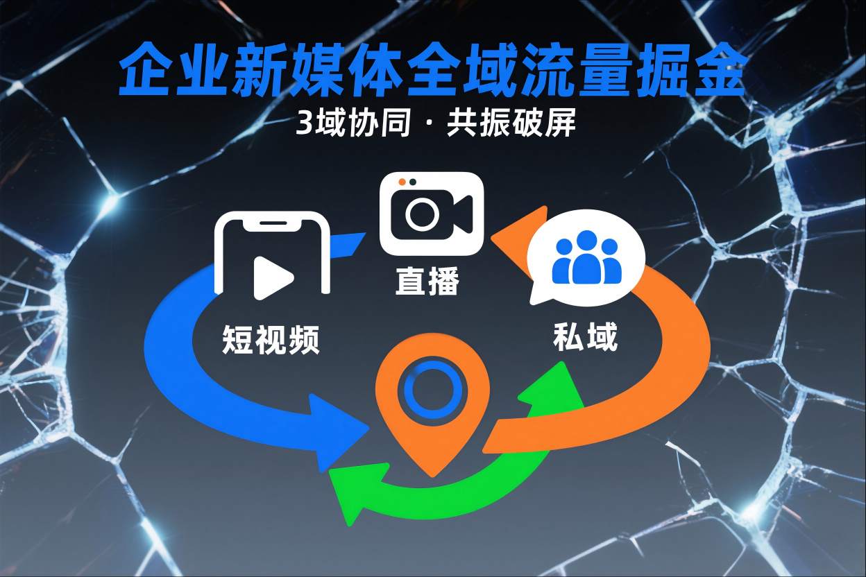 短视频全域商业模式，企业新媒体全域流量掘金，3域协同，共振破屏，短视频-直播-私域-地域-星云网创