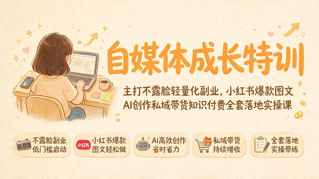 自媒体成长特训｜主打不露脸轻量化副业，小红书爆款图文AI创作私域带货知识付费全套落地实操课-星云网创