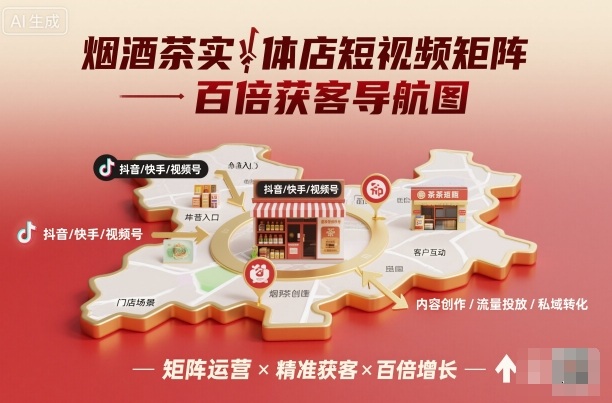 烟酒茶实体店短视频矩阵百倍获客导航图-云网创
