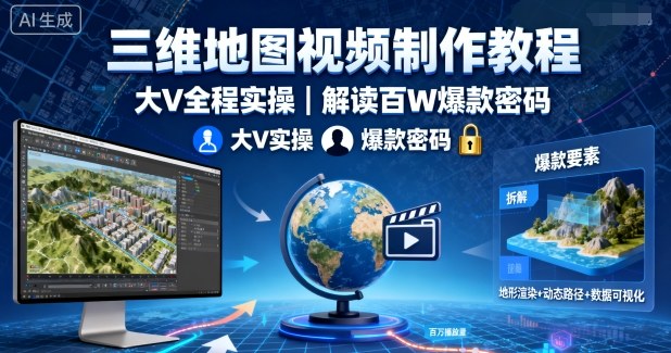 三维地图视频制作教程，大V全程实操，解读百W爆款密码-我要项目网