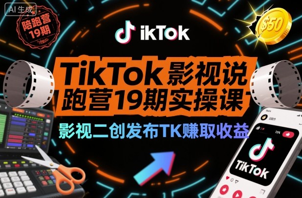 TikTok影视解说陪跑营19期实操课，影视二创发布TK賺取收益，万播收益50美金(更新)-星云网创