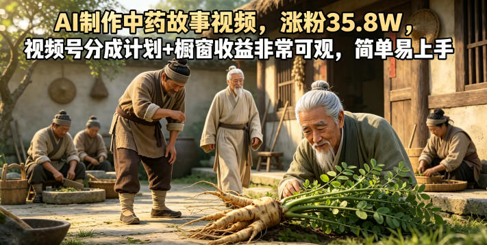 AI制作中药故事视频,涨粉35.8W,视频号分成计划+橱窗收益非常可观,简单易上手-星云网创