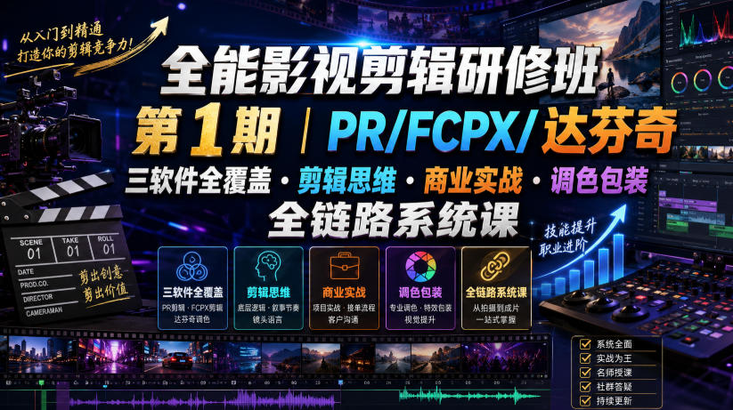 全能影视剪辑研修班第1期｜PR/FCPX/达芬奇三软件全覆盖・剪辑思维・商业实战・调色包装全链路系统课-星云网创