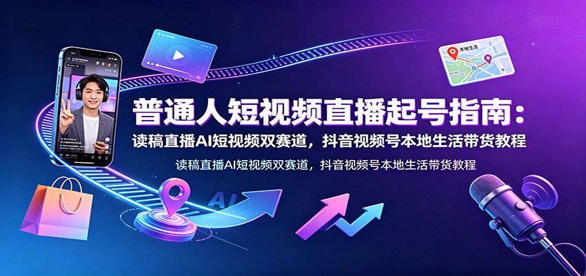 普通人短视频直播起号指南：读稿直播AI短视频双赛道，抖音视频号本地生活带货教程-星云网创