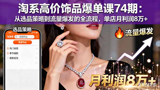 淘系高价饰品爆单课74期:从选品策略到流量爆发的全流程,单店月利润8万+-星云网创