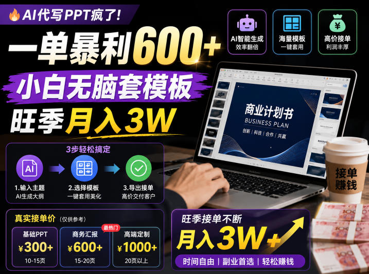 AI代写PPT疯了！一单暴利600+，小白无脑套模板，旺季月入3W，不用苦哈哈引流【揭秘】-星云网创
