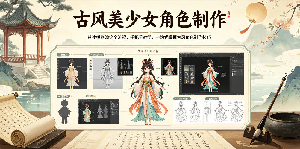 古风美少女角色制作，从建模到渲染全流程，手把手教学，一站式掌握古风角色制作技巧-星云网创