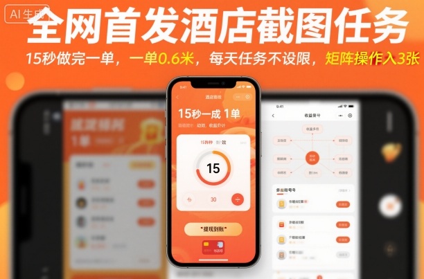 全网首发酒店截图任务，15秒做完一单，一单0.6米，每天任务不设限，矩阵操作日入3张【揭秘】-星云网创
