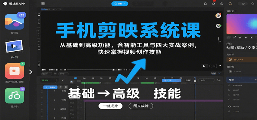 手机剪映系统课，从基础到高级功能，含智能工具与四大实战案例，快速掌握视频创作技能-星云网创