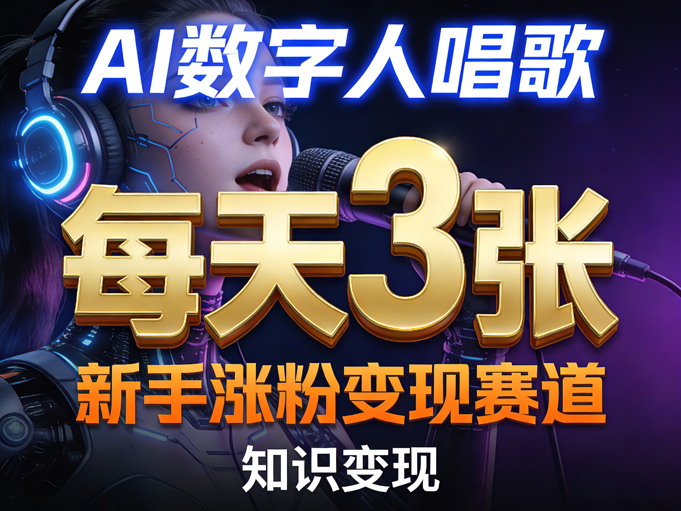 AI数字人唱歌，新手涨粉变现赛道，每天3张和知识付费，副业必备-星云网创