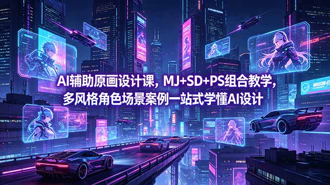 AI辅助原画设计课，MJ+SD+PS组合教学，多风格角色场景案例一站式学懂AI设计-星云网创