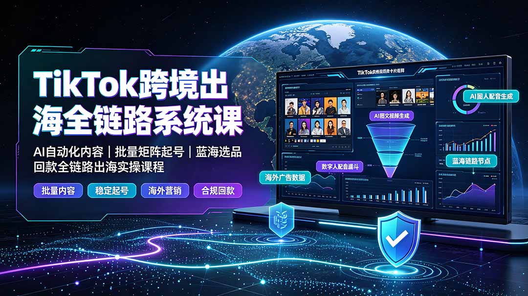 TikTok跨境出海全链路系统课-2026年7月：AI自动化内容｜批量矩阵起号｜蓝海选品回款全链路出海实操课程-星云网创