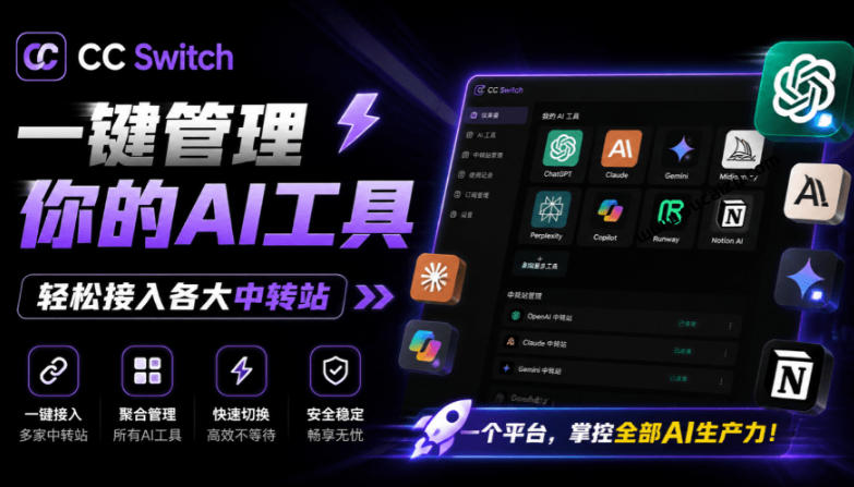 一键给Chatgpt、Codex、Claude接入地第三方中转站，CC Switch统一管理你的AI编程工具工作流-星云网创