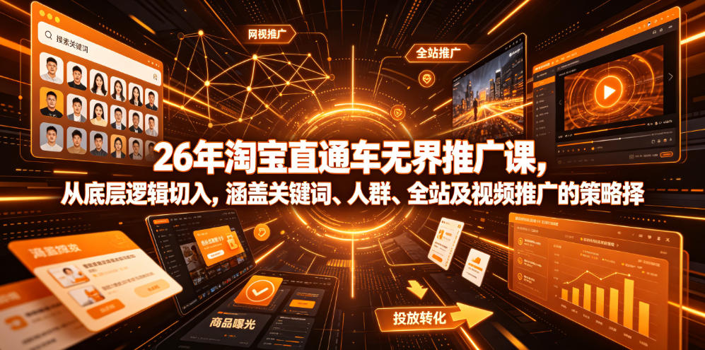 26年淘宝直通车无界推广课，从底层逻辑切入，涵盖关键词、人群、全站及视频推广的策略选择-星云网创