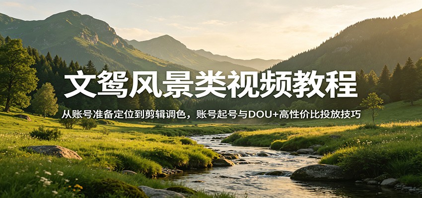 文鸳风景类视频教程：从账号准备定位到剪辑调色，账号起号与DOU+高性价比投放技巧-星云网创