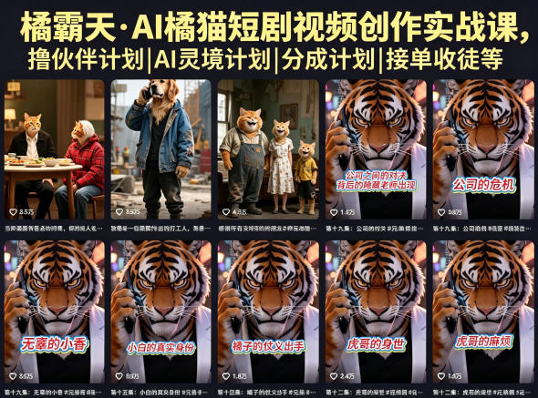 橘霸天·AI橘猫短剧视频创作实战课，撸伙伴计划|AI灵境计划|分成计划|接单收徒等-星云网创