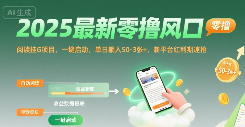 2025最新零撸风口，阅读挂G项目，一键启动，单日躺入 50-3张+，新平台红利期速抢【揭秘】-星云网创