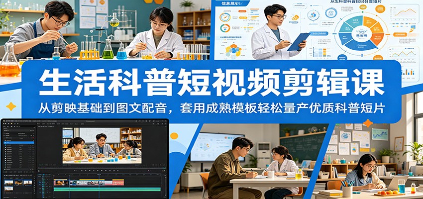 生活科普短视频剪辑课：从剪映基础到图文配音，套用成熟模板轻松量产优质科普短片-星云网创