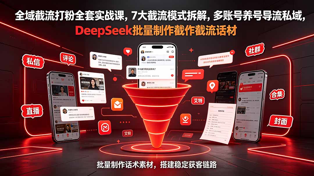 全域截流打粉全套实战课，7大截流模式拆解，多账号养号导流私域，DeepSeek批量制作截流话术素材-星云网创