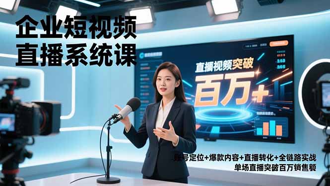 企业短视频直播系统课，账号定位+爆款内容+直播转化+全链路实战，单场直播突破百万销售额-星云网创