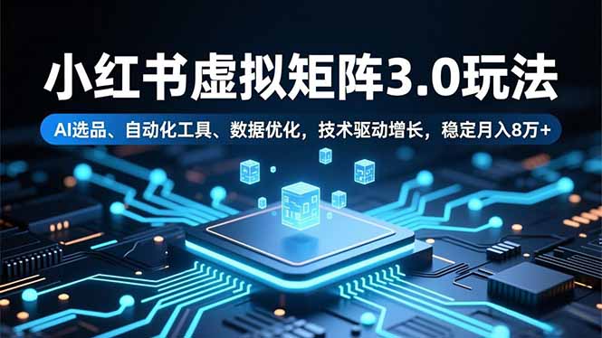 小红书虚拟矩阵3.0玩法，AI选品、自动化工具、数据优化，技术驱动增长，稳定月入8万+-星云网创