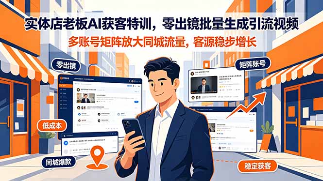 实体店老板AI获客特训，零出镜批量生成引流视频，多账号矩阵放大同城流量，客源稳步增长-星云网创