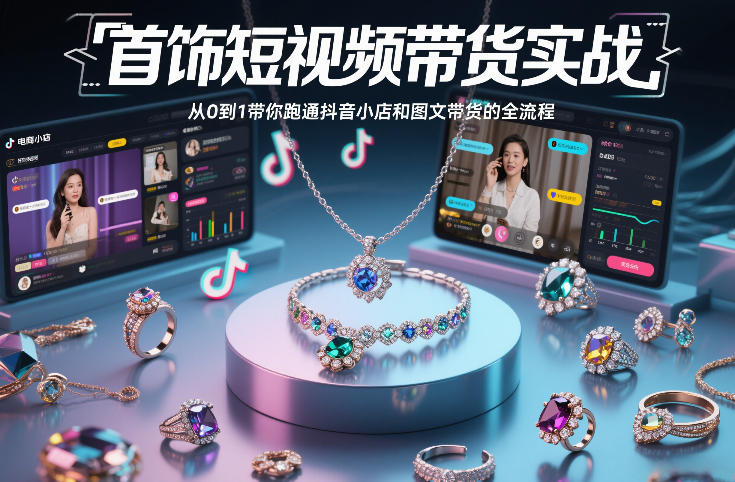 首饰短视频带货实战，从0到1带你跑通抖音小店和图文带货的全流程-问题不大网创