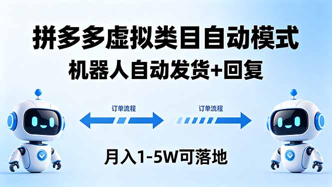 多多虚拟类目自动模式，机器人自动发货 + 回复，月入 1-5W 可落地-星云网创