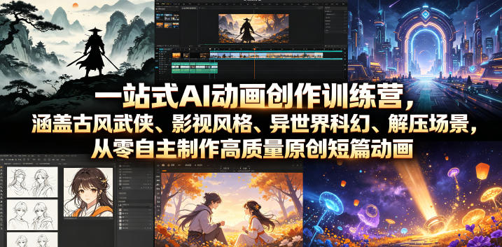 一站式AI动画创作训练营，涵盖古风武侠、影视风格、异世界科幻、解压场景，从零自主制作高质量原创短篇动画(更新)-星云网创