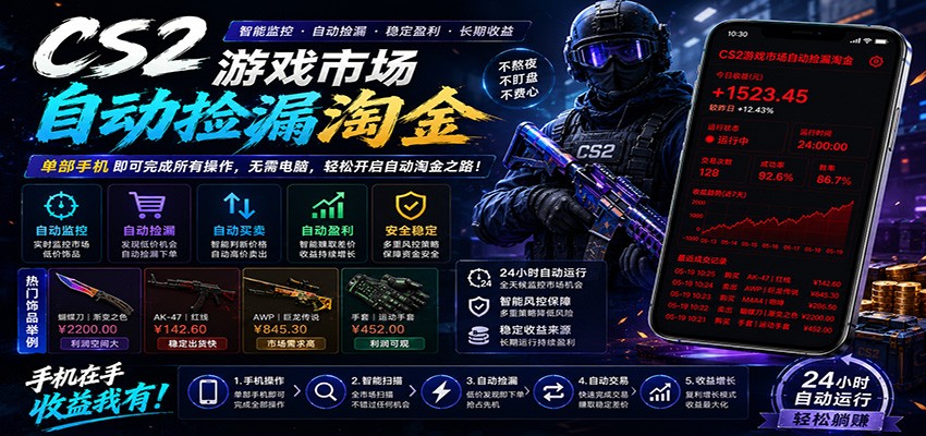 CSGO挂机捡漏项目通过利用游戏饰品交易机制，结合薄凉软件辅助捡漏，实现盈利-星云网创