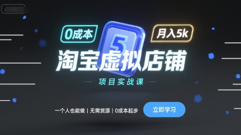 淘宝虚拟店铺项目实战课，一个人也能做，无需货源、0成本起步，月入5k-星云网创