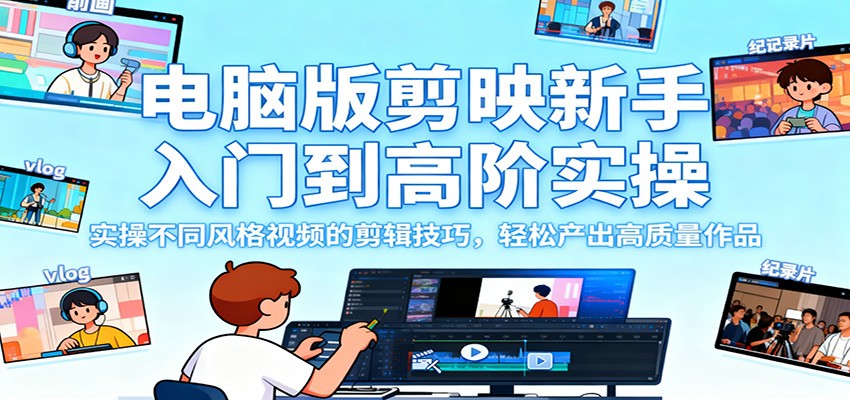 电脑版剪映新手入门到高阶实操，实操不同风格视频的剪辑技巧，轻松产出高质量作品-星云网创