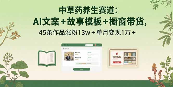 中草药养生赛道：AI文案+故事模板+橱带货，45条作品涨粉13w+单月变现1万+-星云网创