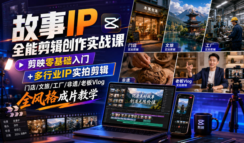 故事IP全能剪辑创作实战课｜剪映零基础入门+多行业IP实拍剪辑，门店/文旅/工厂/非遗/老板Vlog全风格成片教学-星云网创