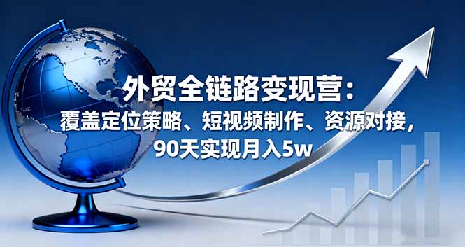 外贸全链路变现营：覆盖定位策略、短视频制作、资源对接，90天实现月入5w-柚子轻创