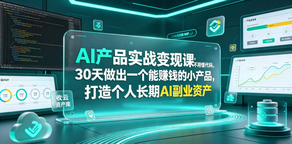 AI产品实战变现课，不用懂代码，30天做出一个能賺钱的小产品，打造个人长期AI副业资产-星云网创