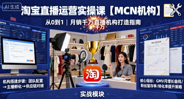 淘宝直播运营实操课【MCN机构】，从0到1做一家月销千W的直播机构-柚子轻创